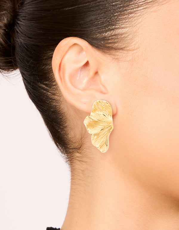 Waterproof Gold Plated Stainless Steel Petal Fan Earrings