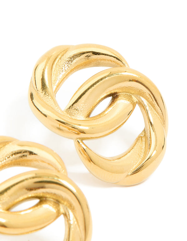Designed with waterproof gold plated stainless steel round linked stud earrings post detail view