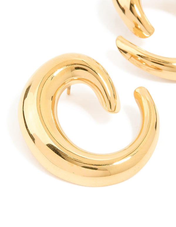 Waterproof Gold Plated Stainless Steel Swirl Statement Stud Earrings