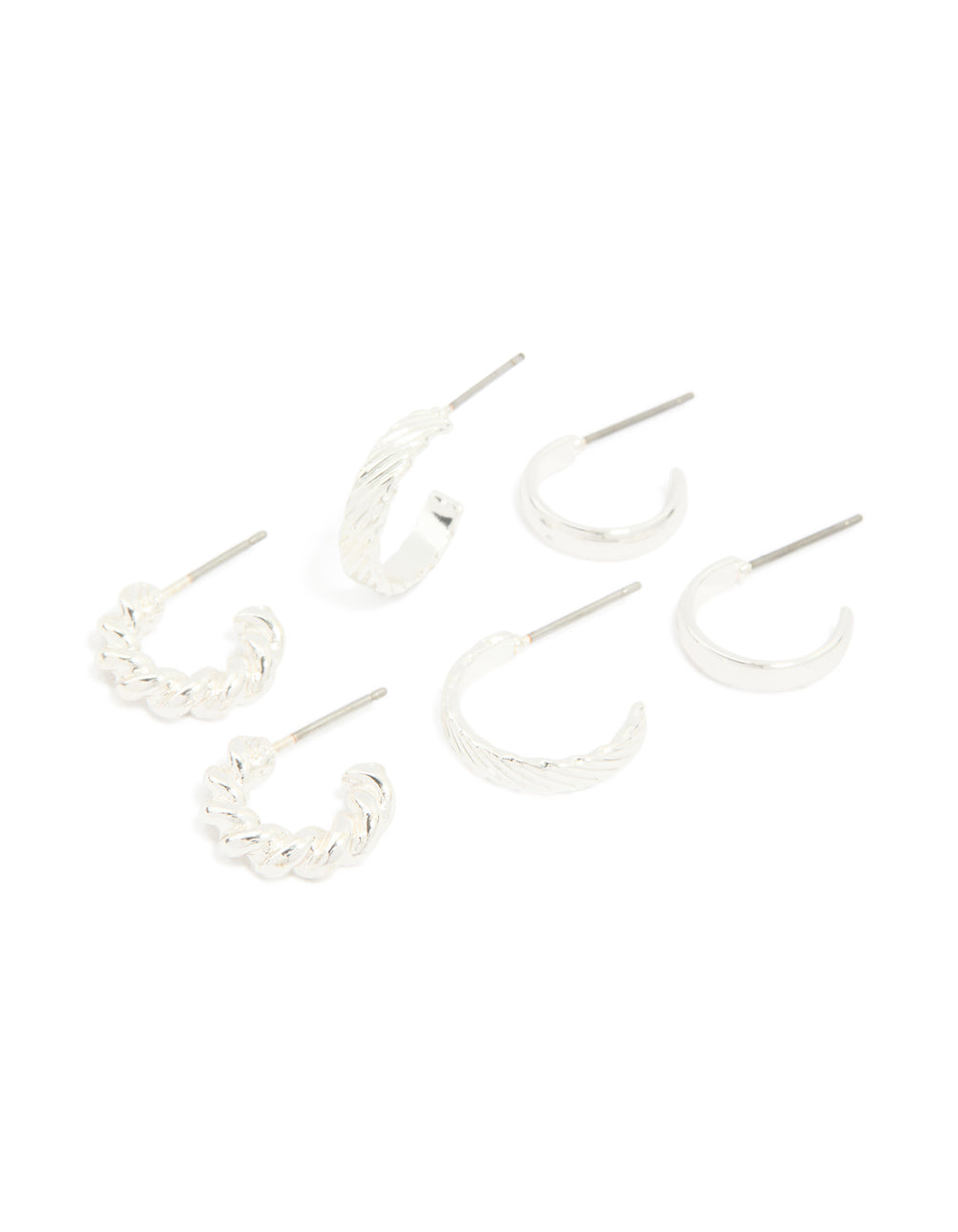 Silver Twisted & Textured Open Hoop Earrings 3-Pack