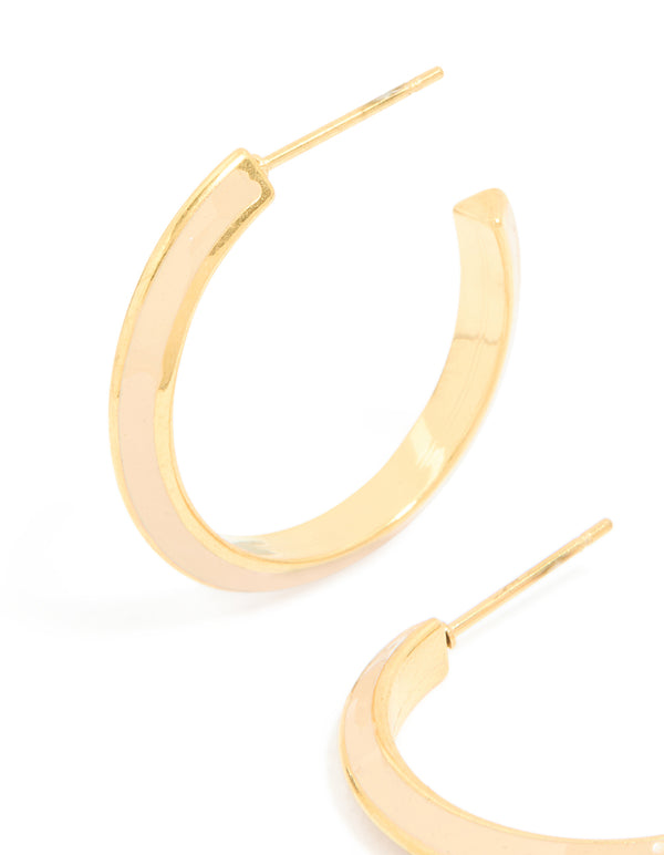 Waterproof Gold Plated Stainless Steel Neutral Toned Enamel Hoop Earrings