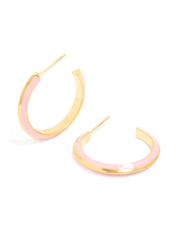 Waterproof Gold Plated Stainless Steel Light Pink Enamel Hoop Earrings