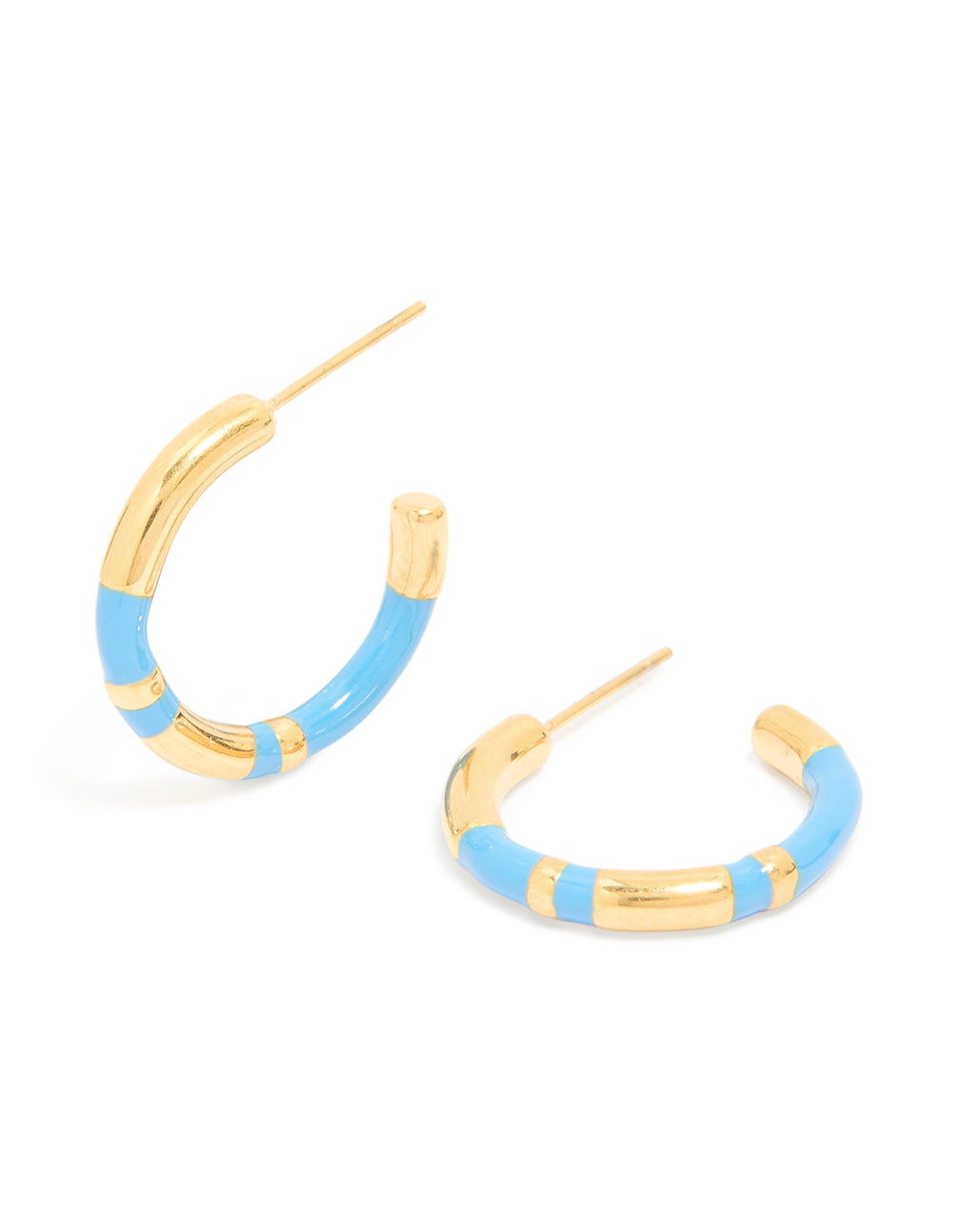Waterproof Gold Plated Stainless Steel Small Blue Enamel Stripe Hoop Earrings