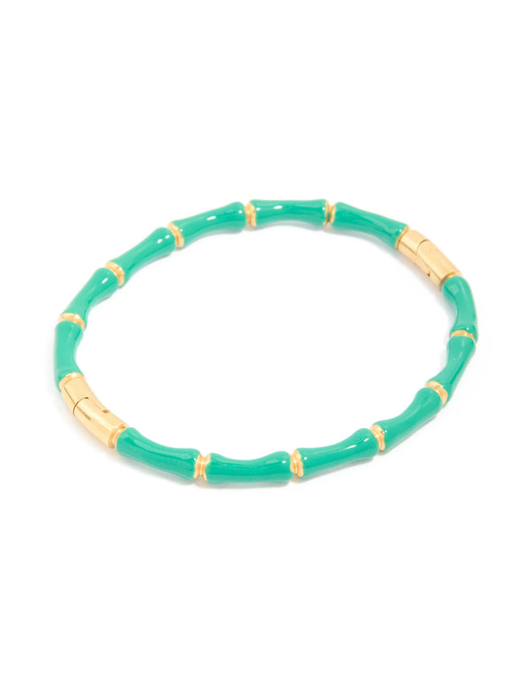 Waterproof Gold Plated Stainless Steel Green Enamel Bamboo Bangle