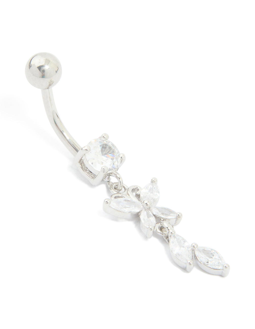 Surgical Steel Cubic Zirconia Butterfly & Leaf Drop Belly Bar