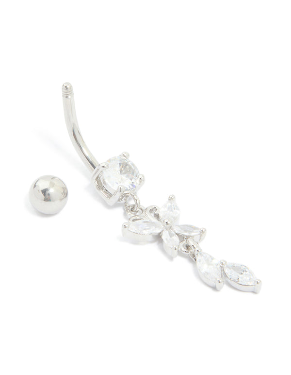 Surgical Steel Cubic Zirconia Butterfly & Leaf Drop Belly Bar