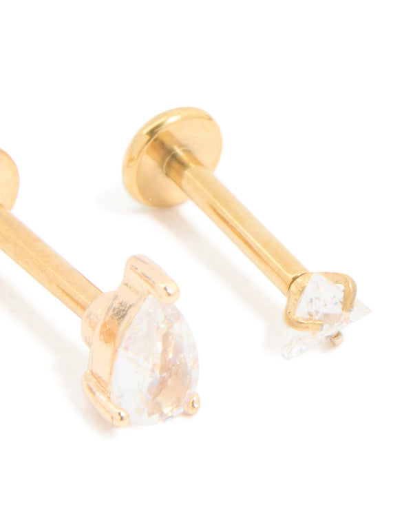 Gold Plated Surgical Steel Cubic Zirconia Leaf Flat Back Earrings 3-Pack