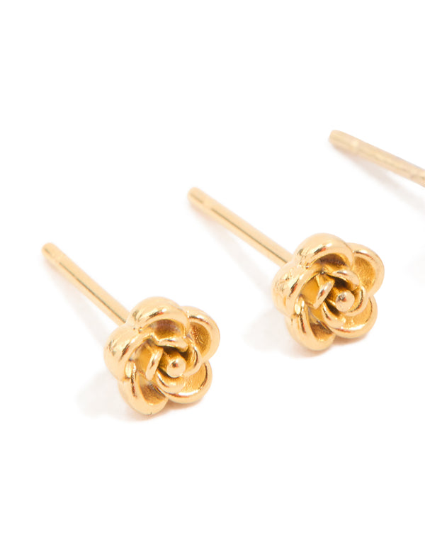 Kids Gold Plated Surgical Steel Rose & Butterfly Stud Earrings 2-Pack