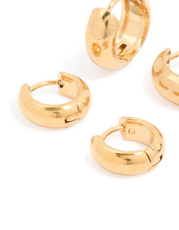 Waterproof Gold Plated Stainless Steel Small Chubby Huggie Earrings 2 Pack