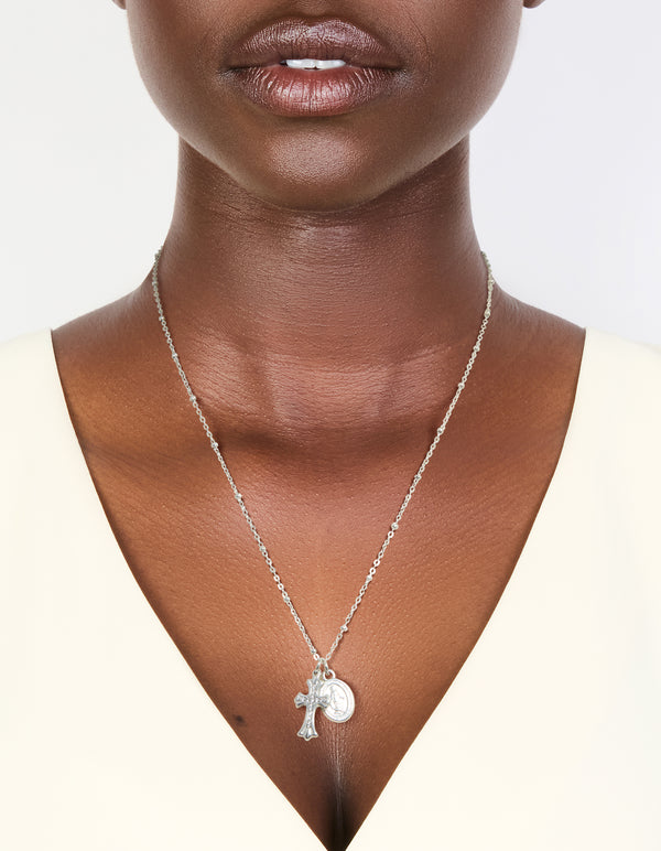 Waterproof Stainless Steel Mary & Cross Necklace