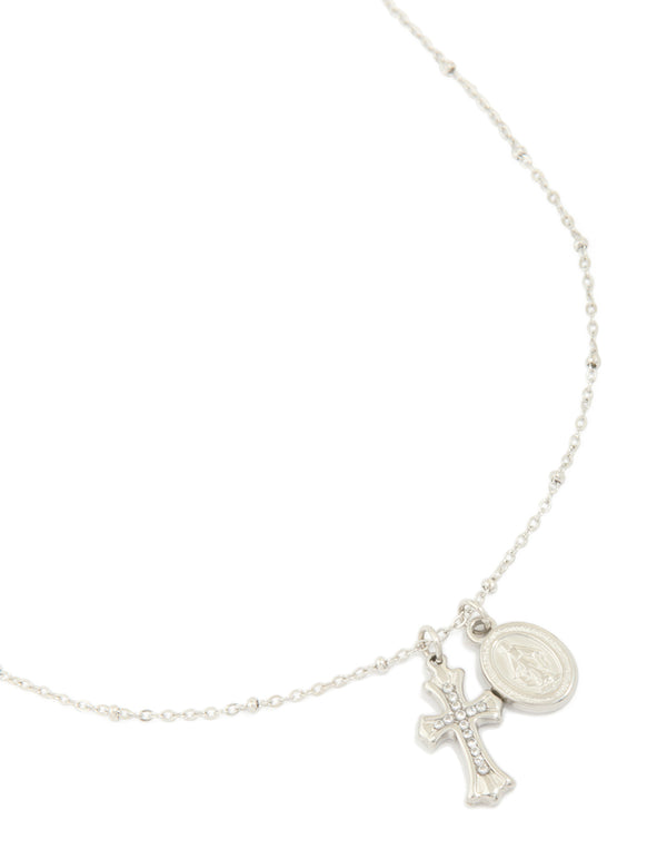 Waterproof Stainless Steel Mary & Cross Necklace
