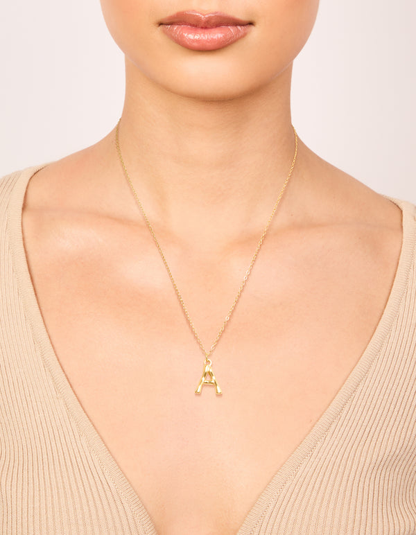 Waterproof Gold Plated Stainless Steel Bamboo Letter A Necklace