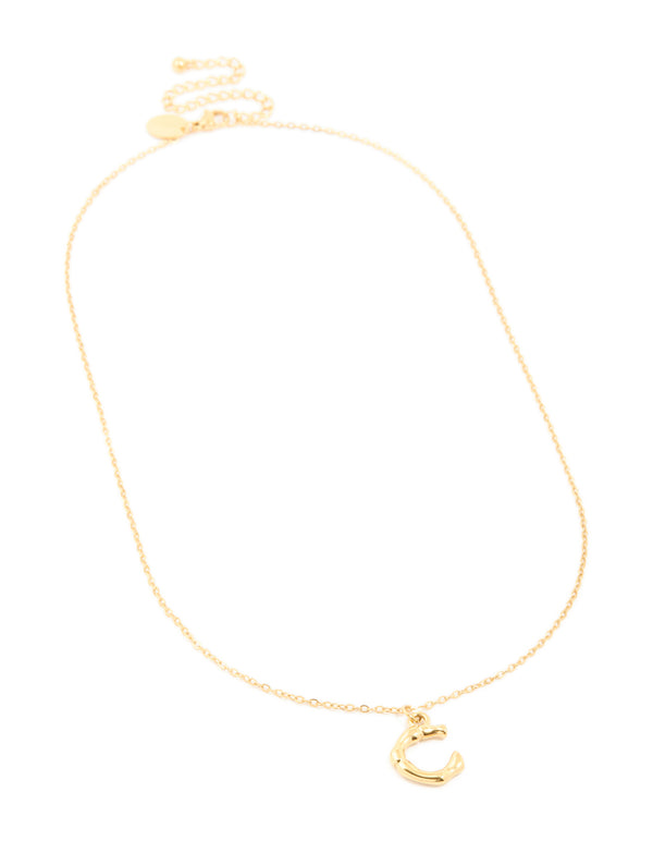 Featuring a waterproof gold plated stainless steel bamboo letter C necklace front view