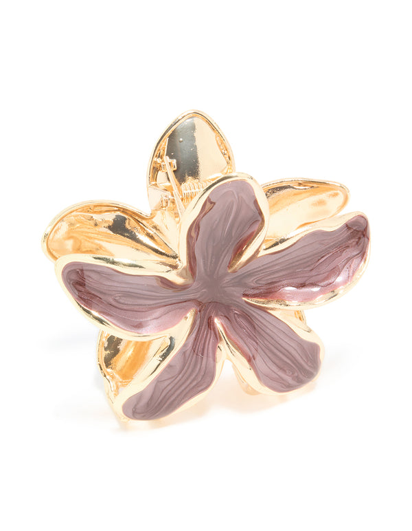 Gold Brown Enamel Frangipani Flower Claw Clip