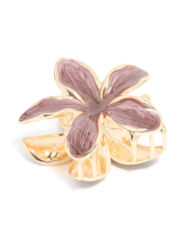 Gold Brown Enamel Frangipani Flower Claw Clip