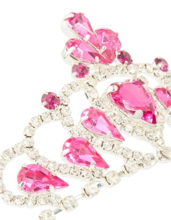 Kids Silver Heart Pink Gem Tiara Headband