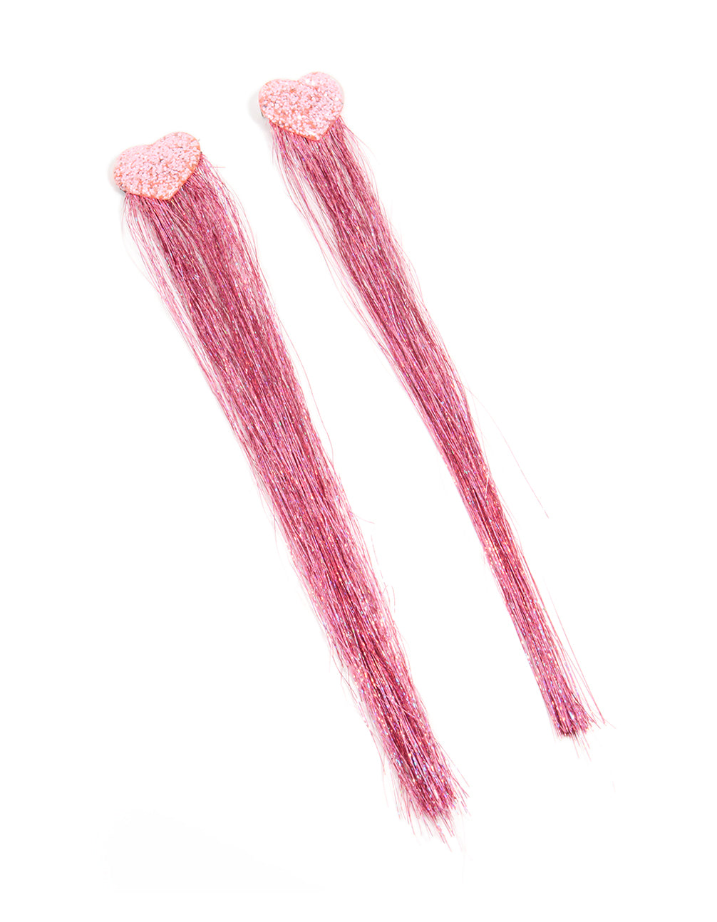 Kids Pink Glitter Tinsel Heart Hair Clips 2 Pack