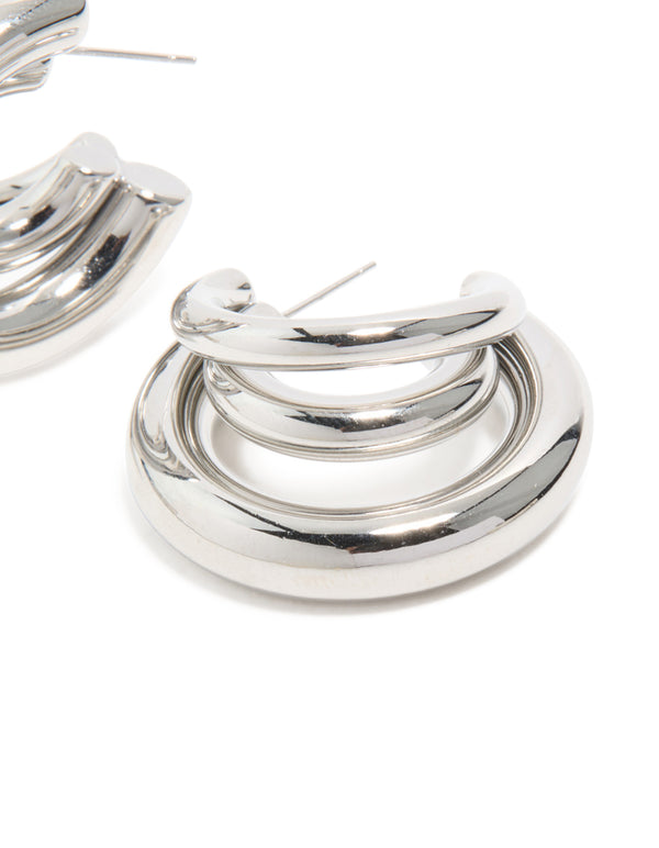 Waterproof Gold Plated Stainless Steel Triple Illusion Hoop Earrings