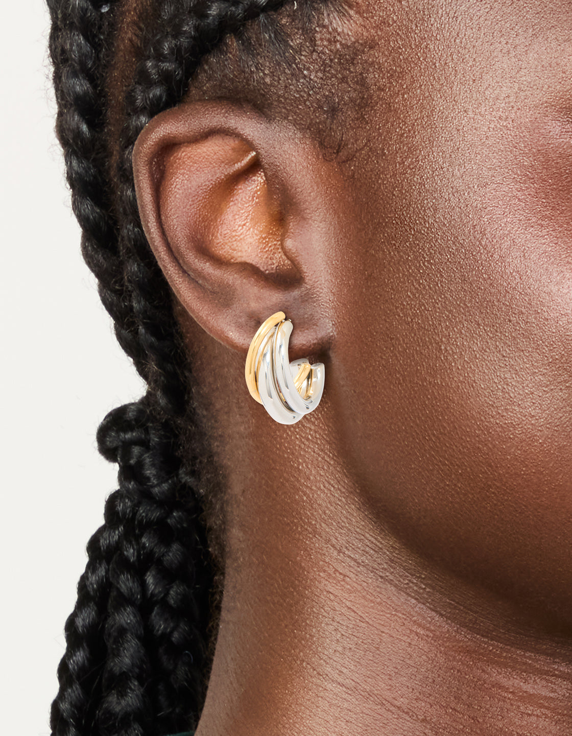 Waterproof Mixed Metal Plated Stainless Steel Large Trio Illusion Hoop Earrings