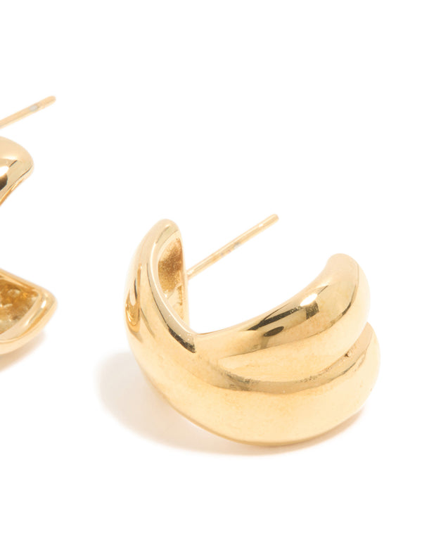 Waterproof Gold Plated Stainless Steel Double Cross Over Illusion Hoop Earrings