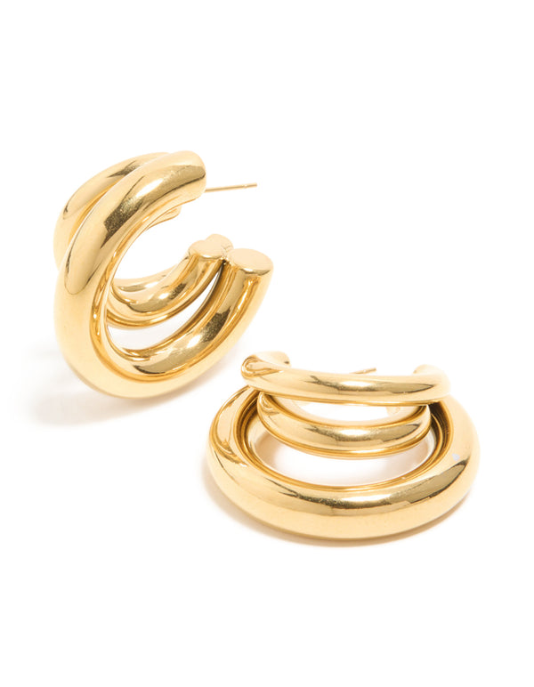Waterproof Stainless Steel Triple Illusion Hoop Earrings