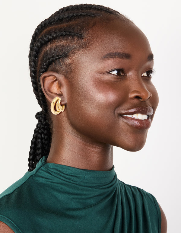 Waterproof Stainless Steel Triple Illusion Hoop Earrings