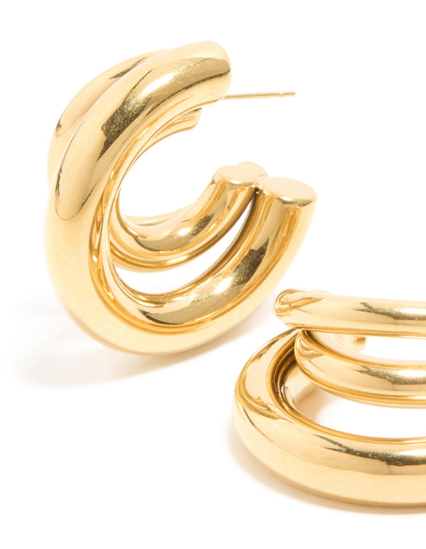 Waterproof Stainless Steel Triple Illusion Hoop Earrings