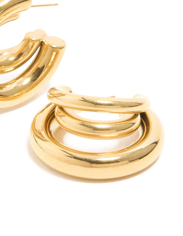 Waterproof Stainless Steel Triple Illusion Hoop Earrings