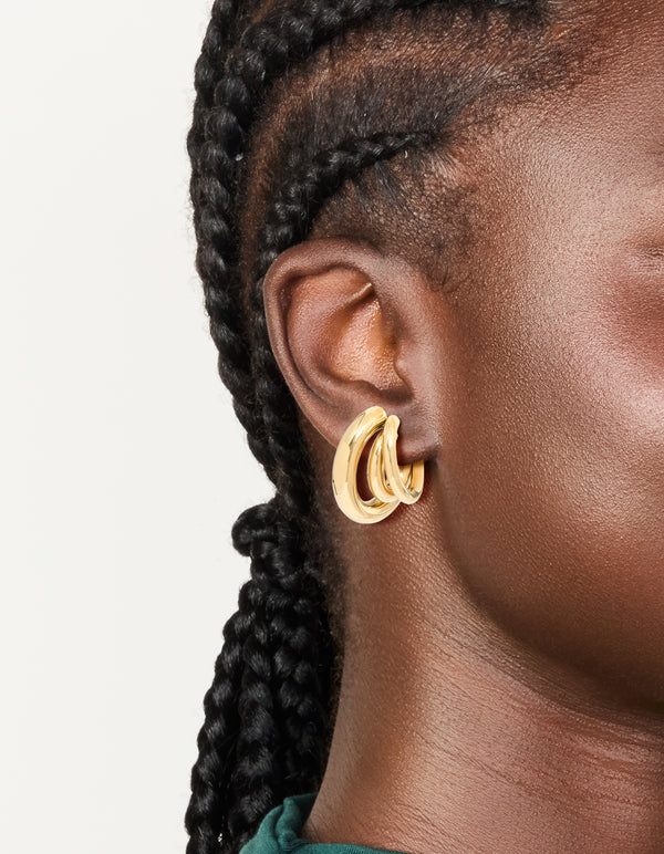 Waterproof Stainless Steel Triple Illusion Hoop Earrings