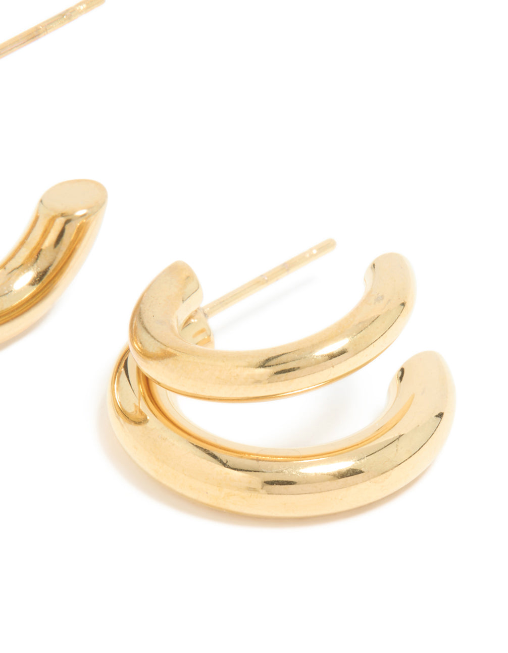 These waterproof gold plated stainless steel double illusion open hoop earrings showcase statement style post detail view