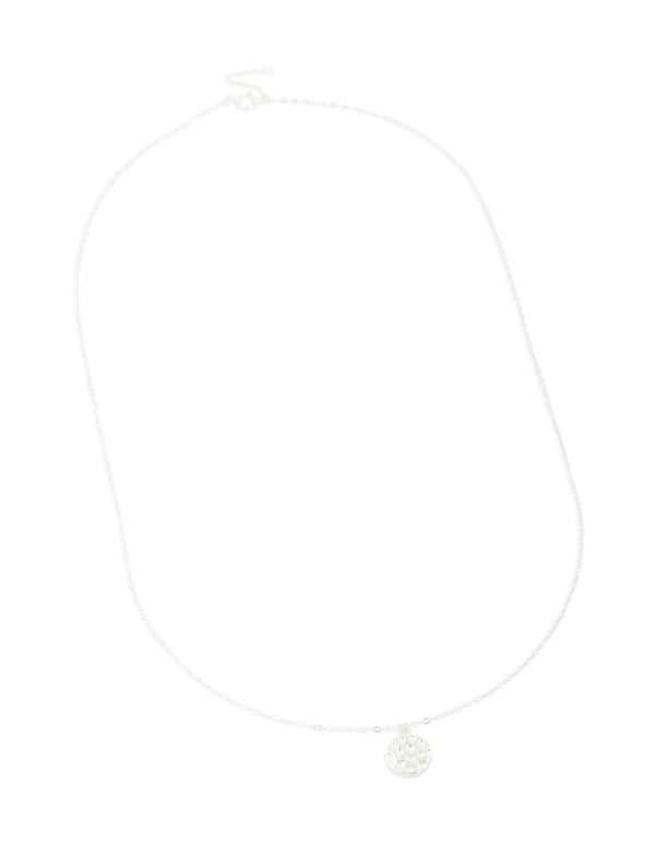 Featuring a sterling silver molten round pendant necklace close up view