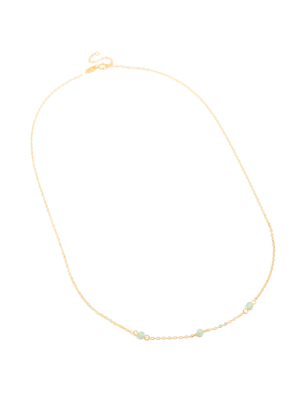Gold Plated Sterling Silver Green Semi Precious Stone Station Necklace