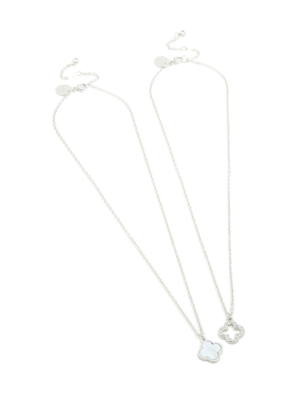 Features waterproof stainless steel diamante floral pendant necklaces 2-pack in a dainty design front view