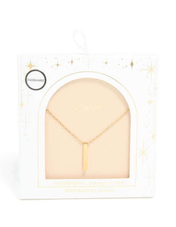Waterproof Gold Plated Stainless Steel Pillar Engravable Pendant Necklace