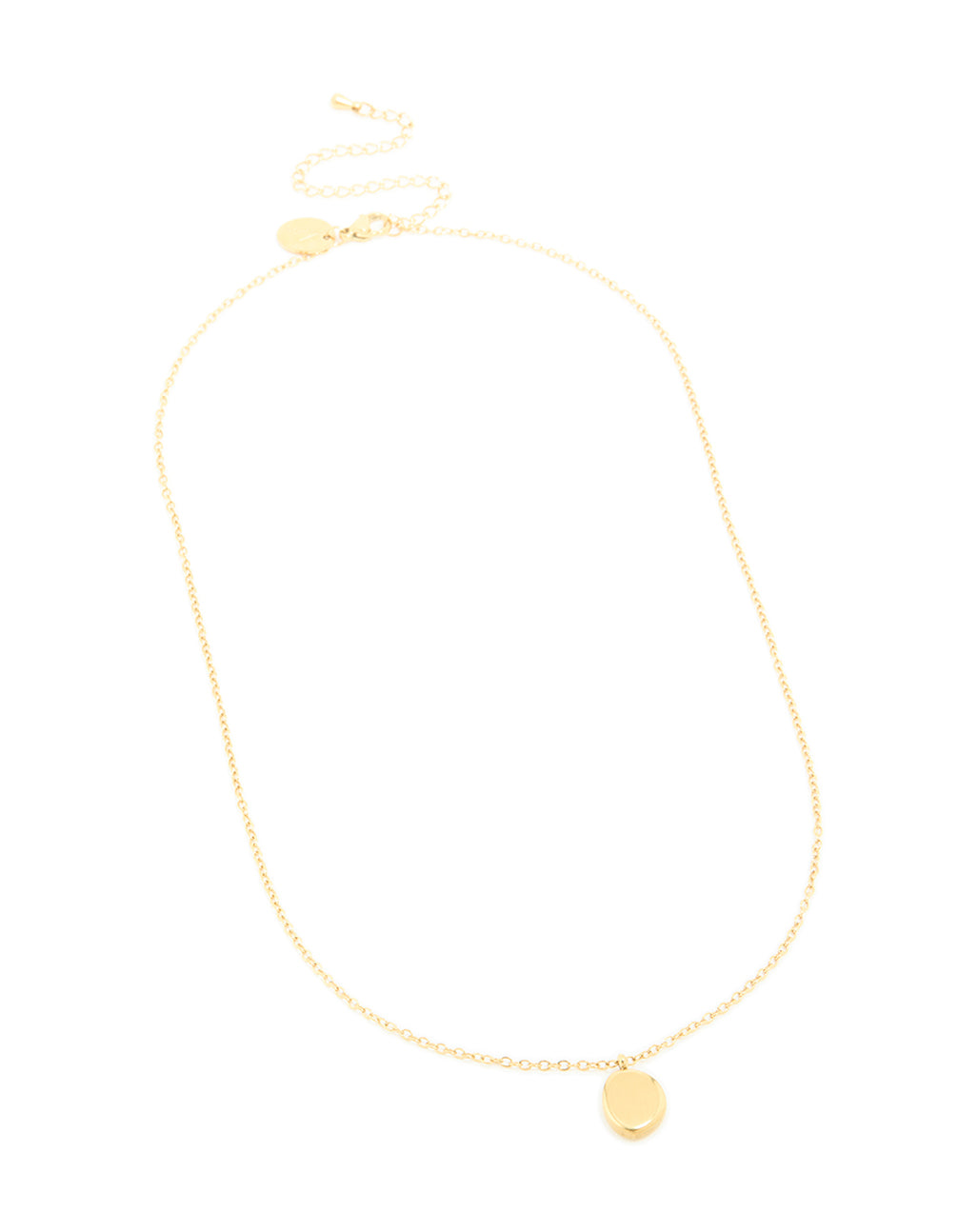 Crafted from waterproof gold plated stainless steel this oval engravable pendant necklace front view