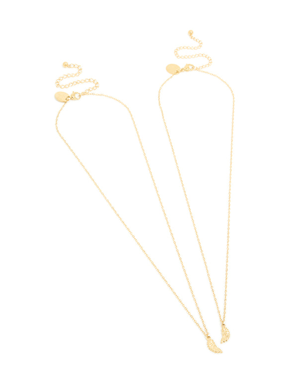 Waterproof Gold Plated Stainless Steel BFF Angel Wings Necklaces 2-Pack