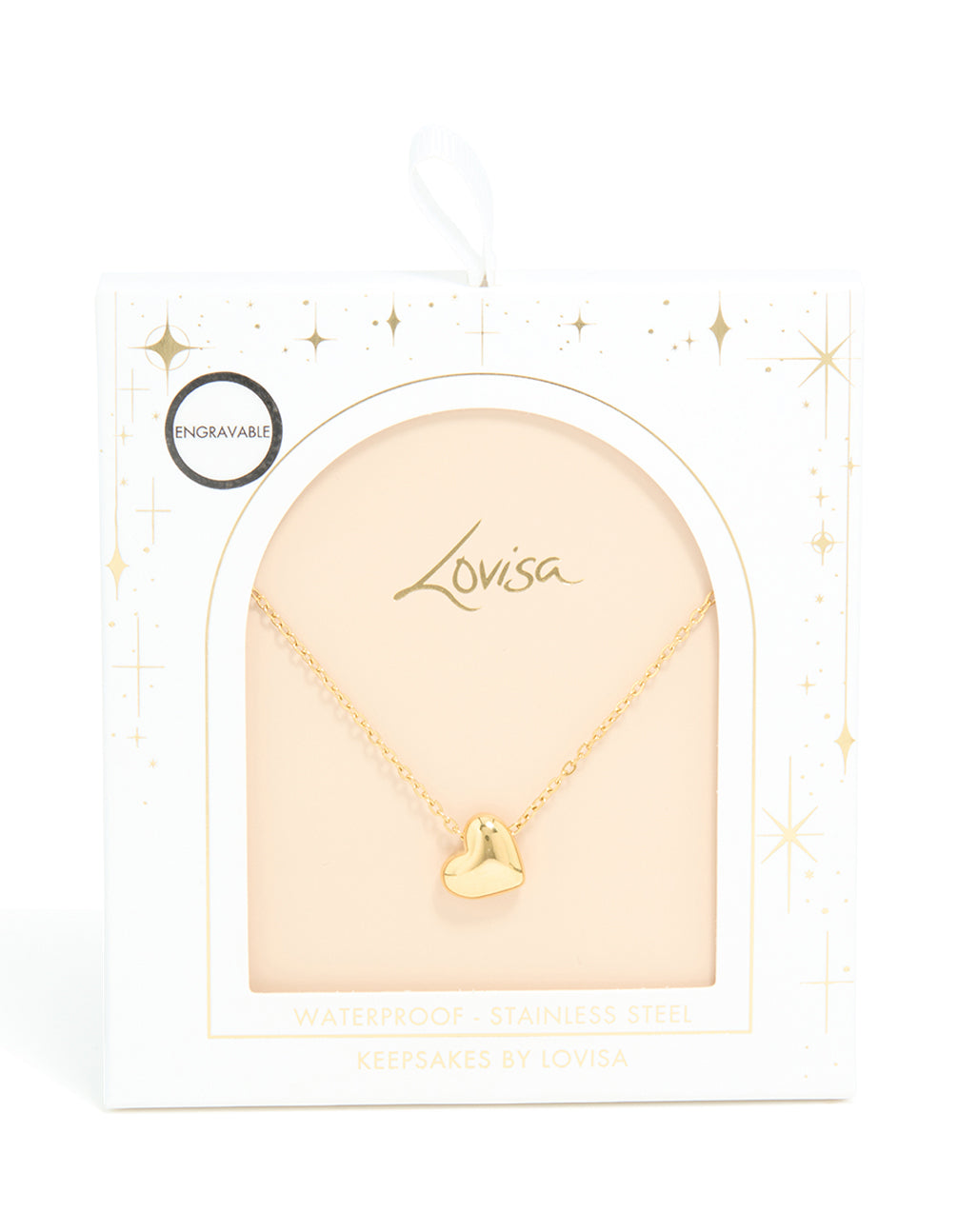 This waterproof gold plated stainless steel dainty heart pendant necklace style front view