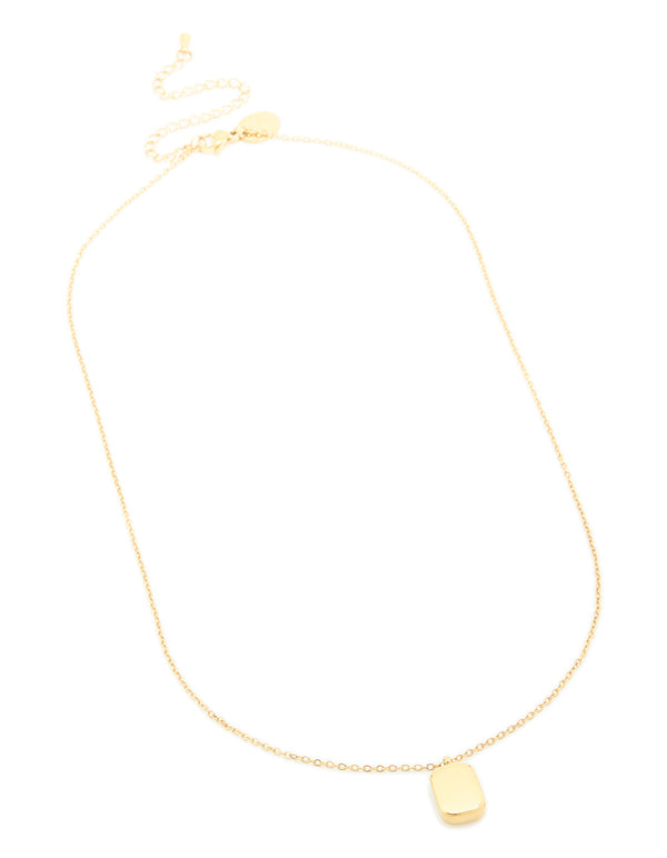 Designed with waterproof gold plated stainless steel round rectangle engravable necklace and pendant front view