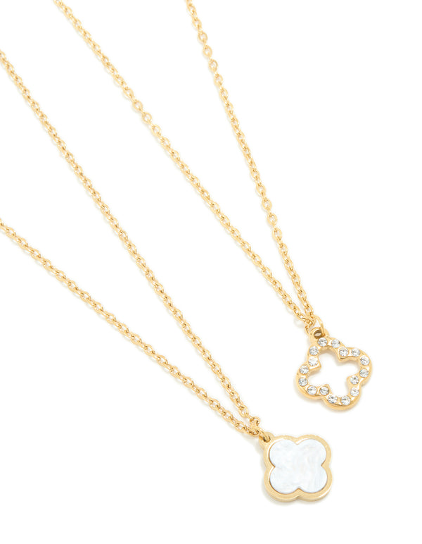 Discover waterproof gold plated stainless steel shell flower necklaces in a 2 pack featuring floral accents close up view