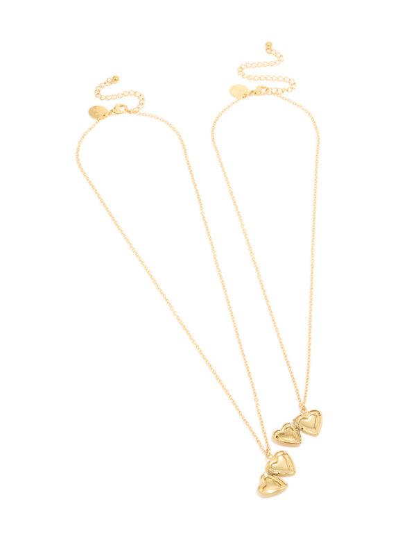 Featuring heart locket pendant necklaces crafted from waterproof gold plated stainless steel in 2-pack front view