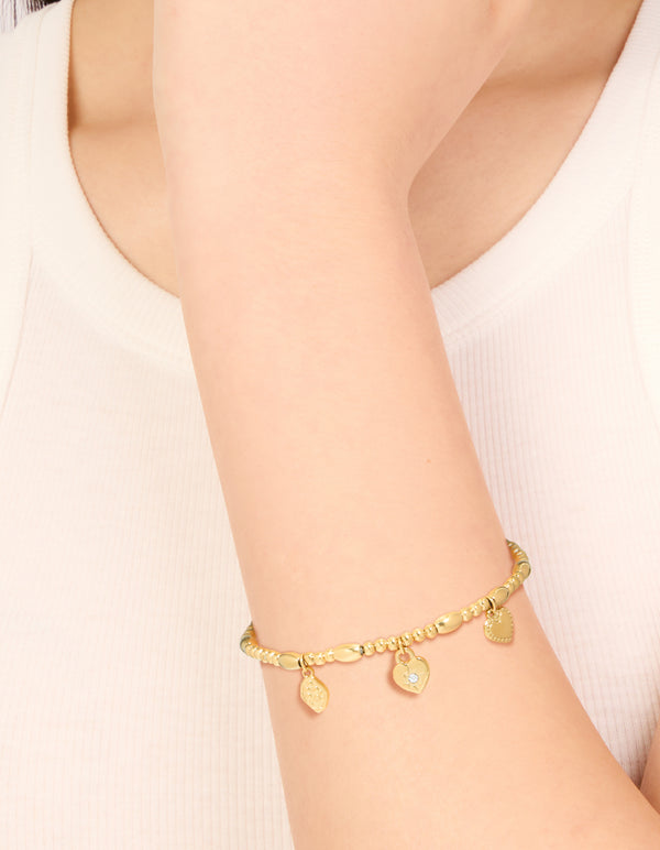 Waterproof Gold Plated Stainless Steel Triple Heart Stretch Bracelet