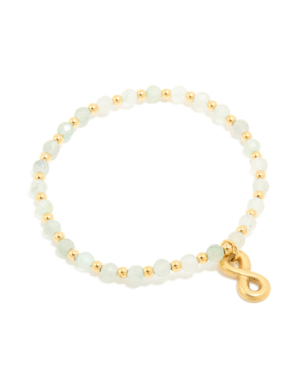 Crafted from waterproof gold plated stainless steel, this semi precious infinity stretch bracelet features beads front view