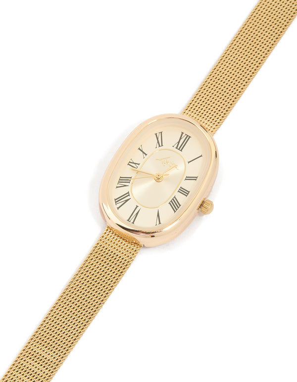 Gold Vintage Mesh Oval Face Watch
