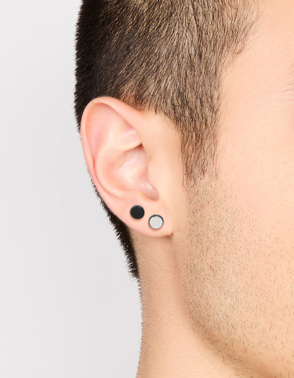 Mens Waterproof Stainless Steel Black Coated Metal Mixed Flat Back Studs 2-Pack