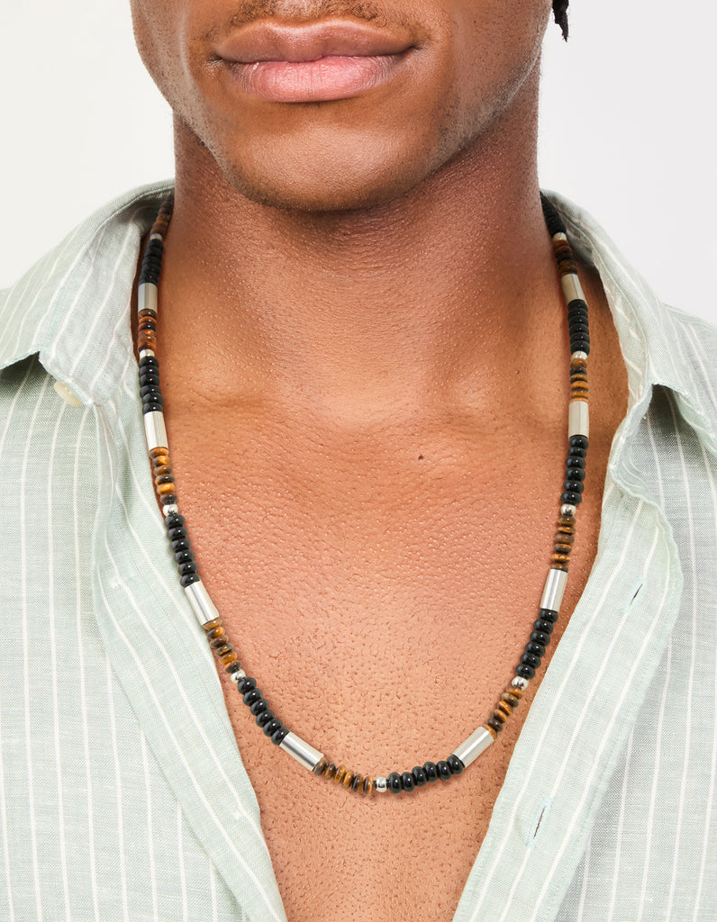 Mens Waterproof Stainless Steel Tigers Eye Semi Precious Stone