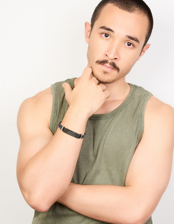 Mens Waterproof Stainless Steel Black Braided Band Bracelet