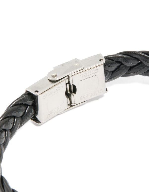 Mens Waterproof Stainless Steel Black Braided Band Bracelet