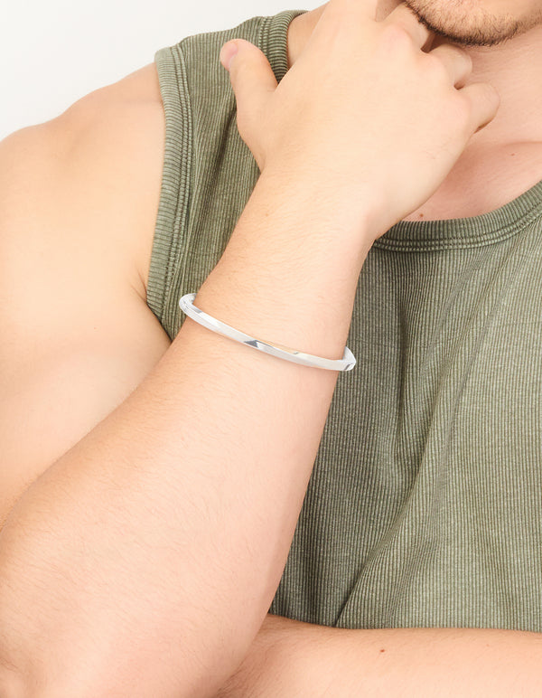 Mens Waterproof Stainless Steel Square Twist Cuff Bracelet