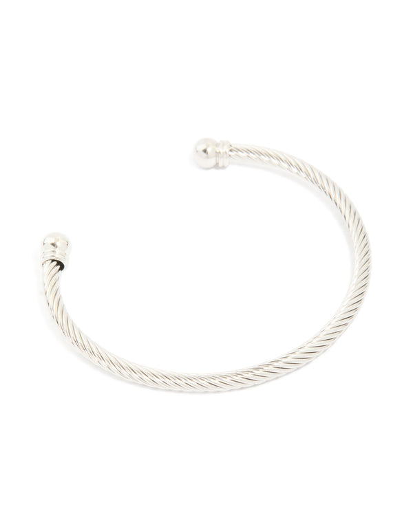 Mens Waterproof Stainless Steel Small Wire Twist Cuff Bracelet