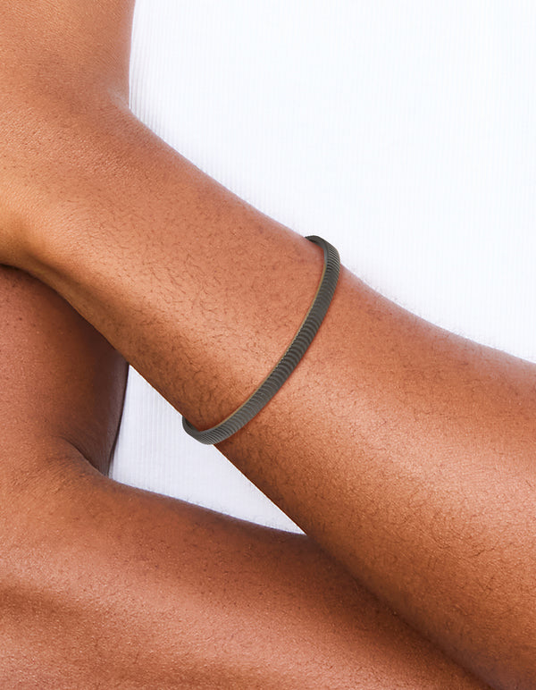 Mens Waterproof Black Stainless Steel Detailed Cuff Bangle